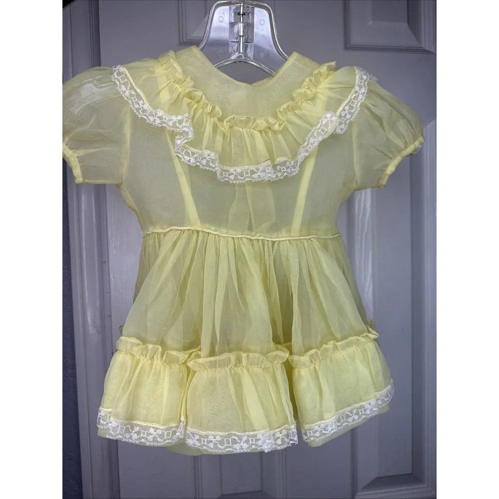 Vintage Toddler Girls‎ Yellow Sheer Dress Lace Ruffle 18-24M 2T Easter Party